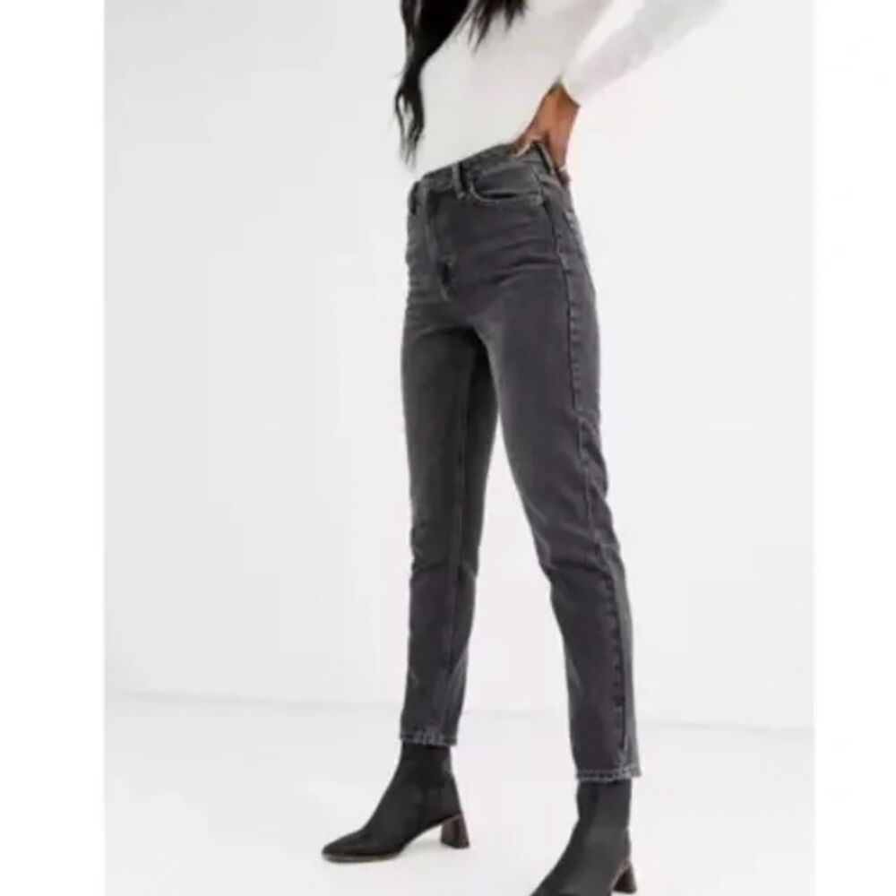 Topshop High Rise Mom Jeans Black Wash Denim Casual Size 26‎ Waist